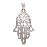 14k White Gold Hand Of Fatima Hamsa Charm Pendant 1.4" 2.9 grams - White