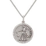 14k White Gold Diamond Zodiac Sign Virgo Pendant Necklace 18" - Virgo,White