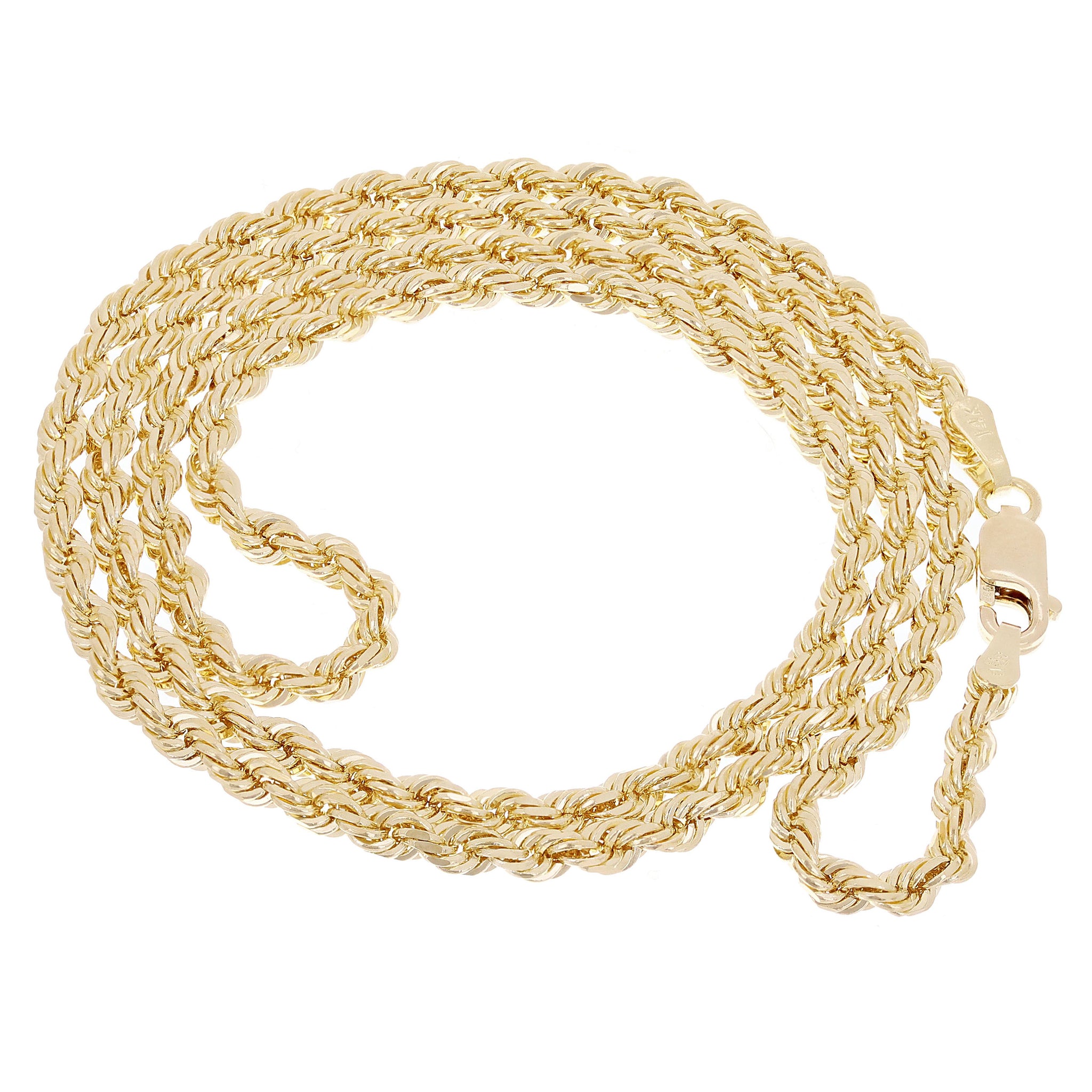 14k Yellow Gold Solid Diamond Cut Rope Chain Necklace