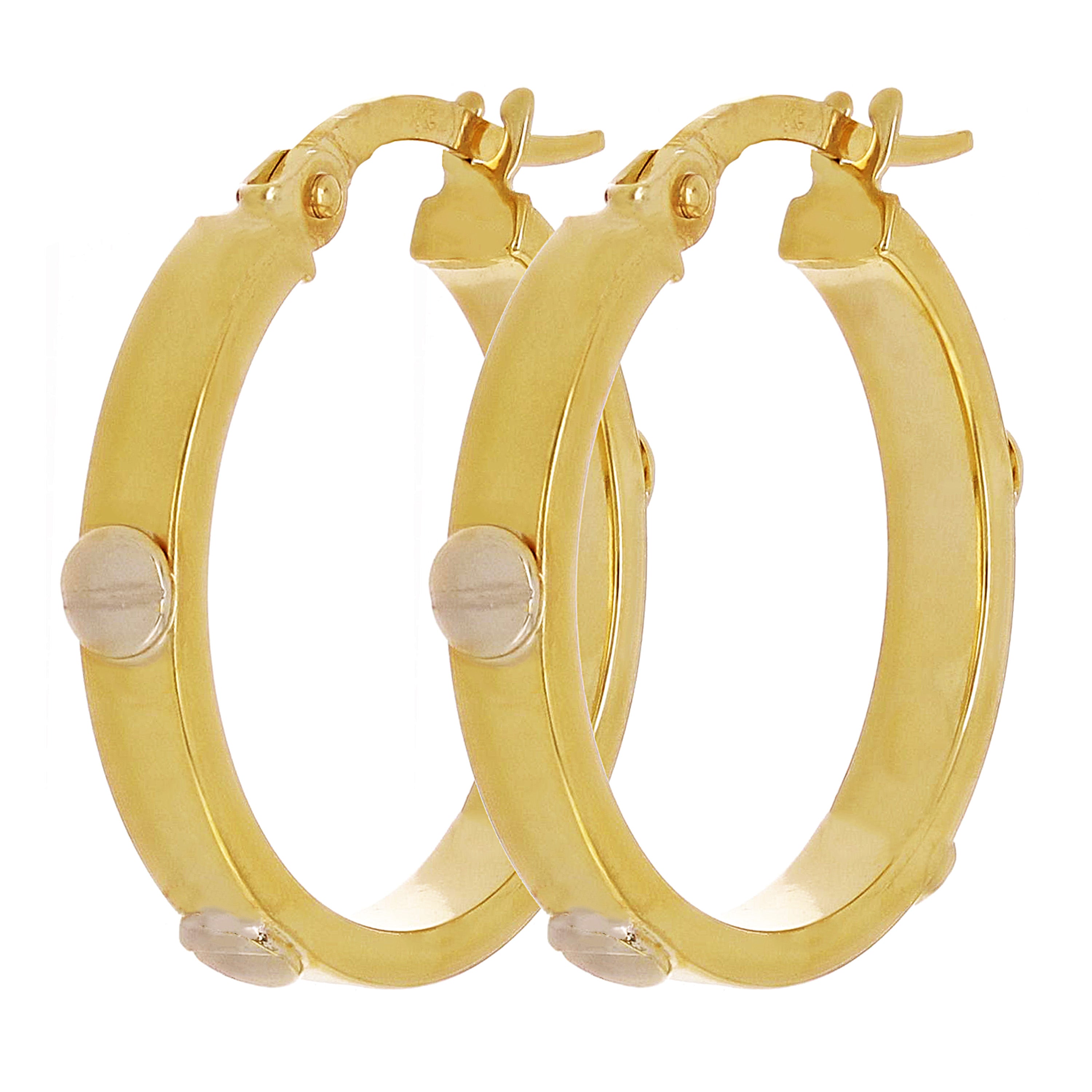 Italian 14k Two-Tone Gold Hollow Screw Design Hoop Earrings 20mm x 3mm 1.8 grams