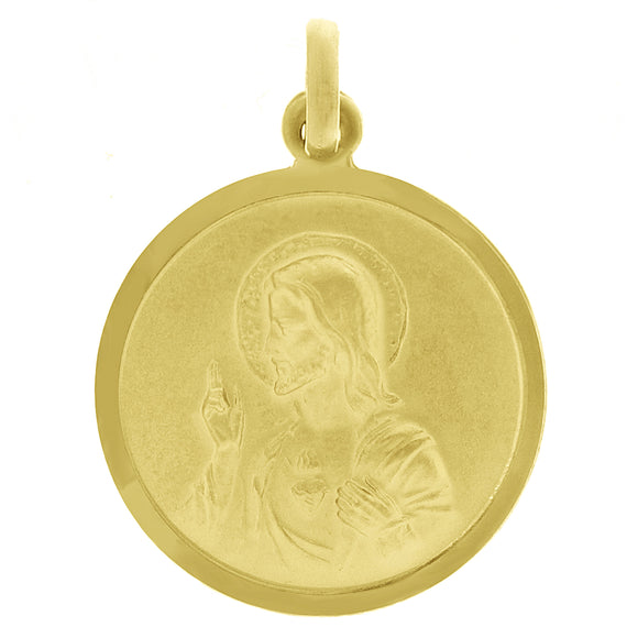 Italian 14k Yellow Gold Reversible Guadalupe & Sacred Heart of Jesus Medal Pendant