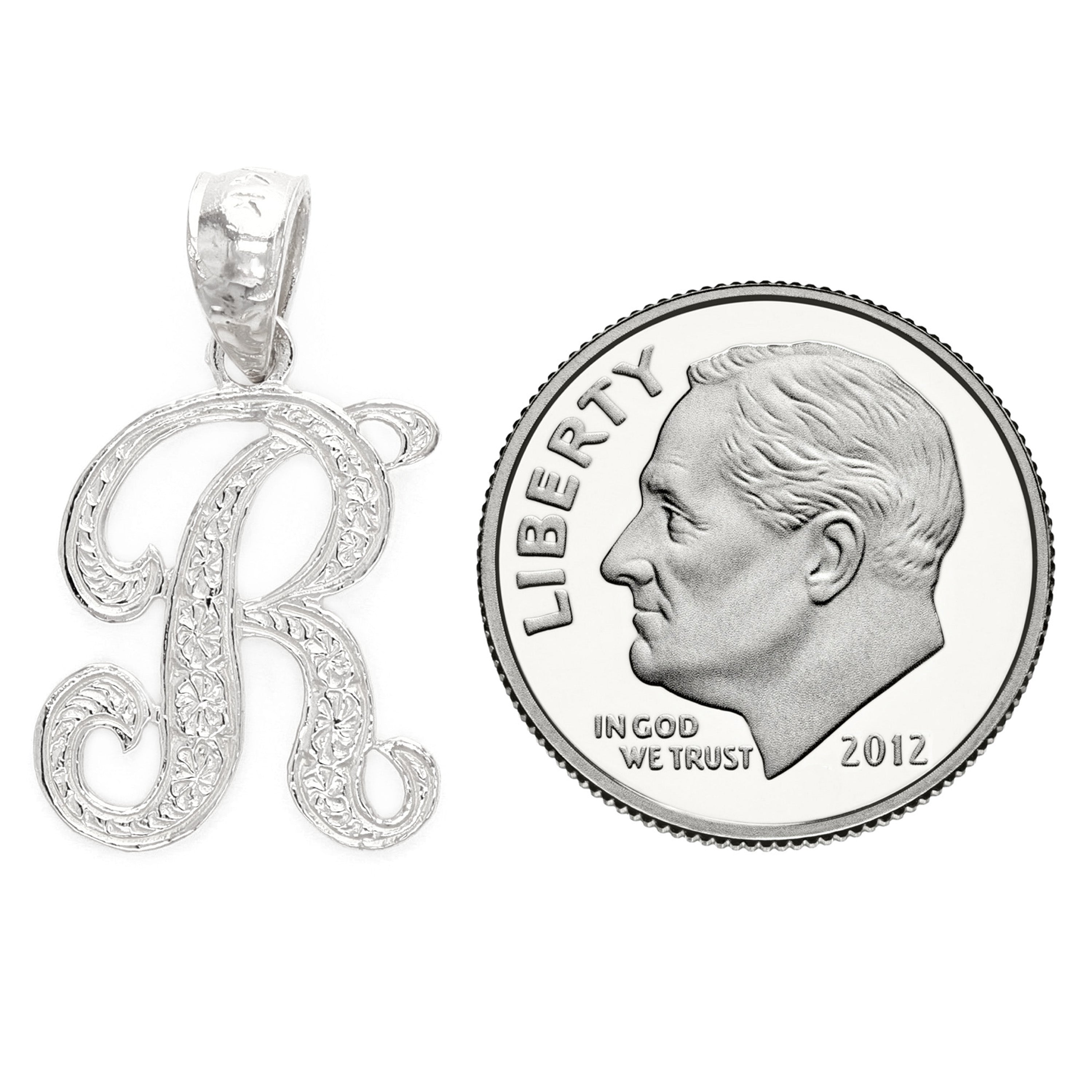 14k Yellow or White Gold Initial Letter I Alphabet A-Z Charm Pendant - Letter R,White