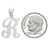 14k Yellow or White Gold Initial Letter I Alphabet A-Z Charm Pendant - Letter R,White