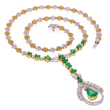 18k White & Yellow Gold 6.58ct Emerald & 6.74ct Yellow Diamond Necklace 17"