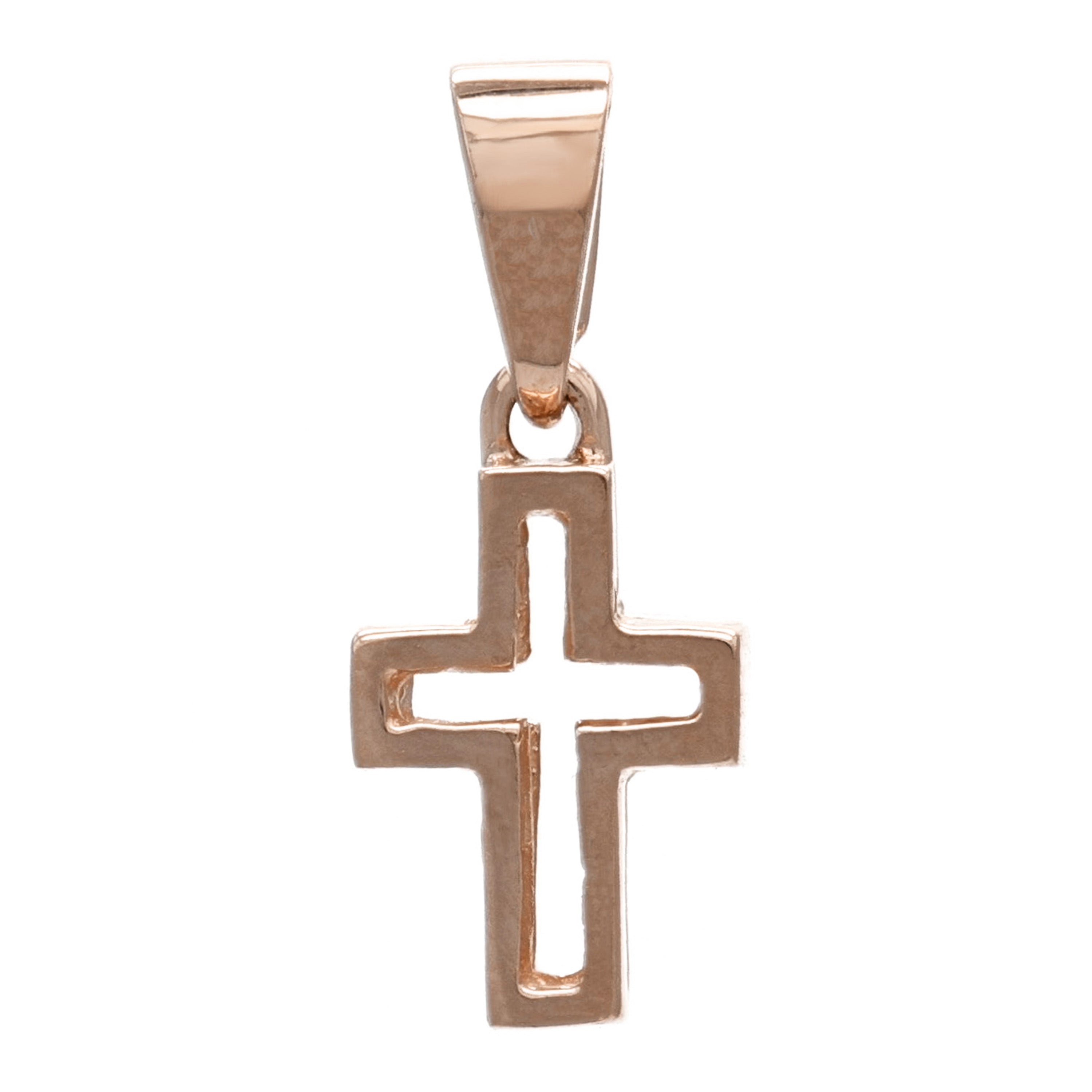14k Rose Gold Double Sided Open Cross Religious Charm Pendant 1.2 grams - Rose