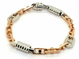 Men's 14k Two Tone Gold Handmade Fashion Link Bracelet 7" 7.5mm 25.5 grams