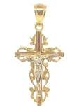 14k Two Tone Gold Jesus Christ Crucifix Filigree Cross Charm Pendant 1.8 grams