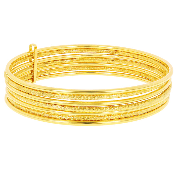 Italian 14k Yellow Gold Round Plain & Textured 7 Days Bangle Bracelet Set 8