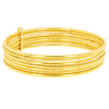 Italian 14k Yellow Gold Round Plain & Textured 7 Days Bangle Bracelet Set 8" 11g