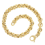 Italian 14k Yellow Gold Semi- Hollow Rolo Link Charm Bracelet 7.75" 6.3mm 7.4g