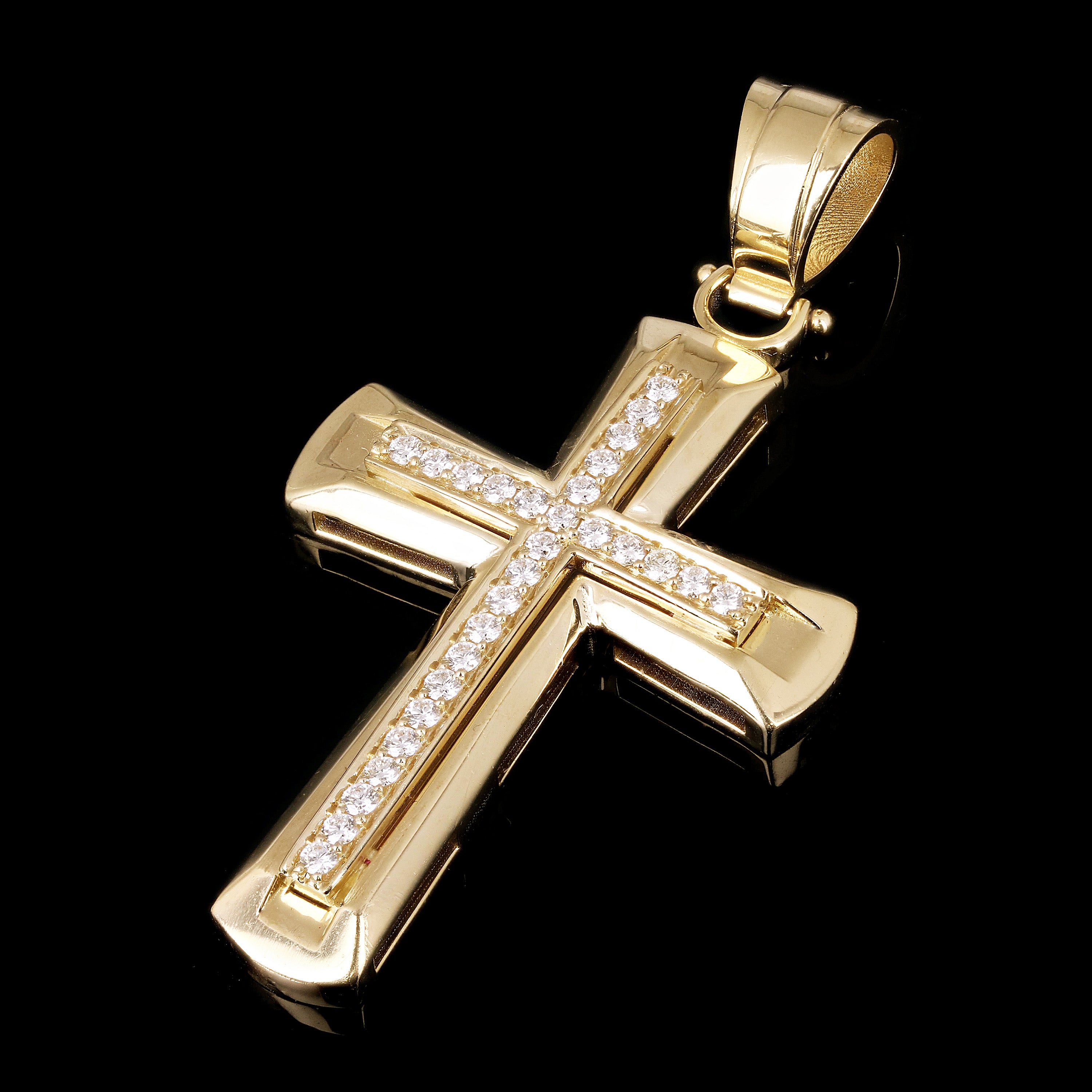 14k Yellow Gold 0.99ctw Big Cross Diamond Pendant 2.6" 23.3 grams