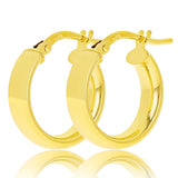 Italian 14k Yellow Gold Rounded Flat Tube Small Hollow Hoop Earrings 15.5mm x 4mm - Yellow 1.3 grams