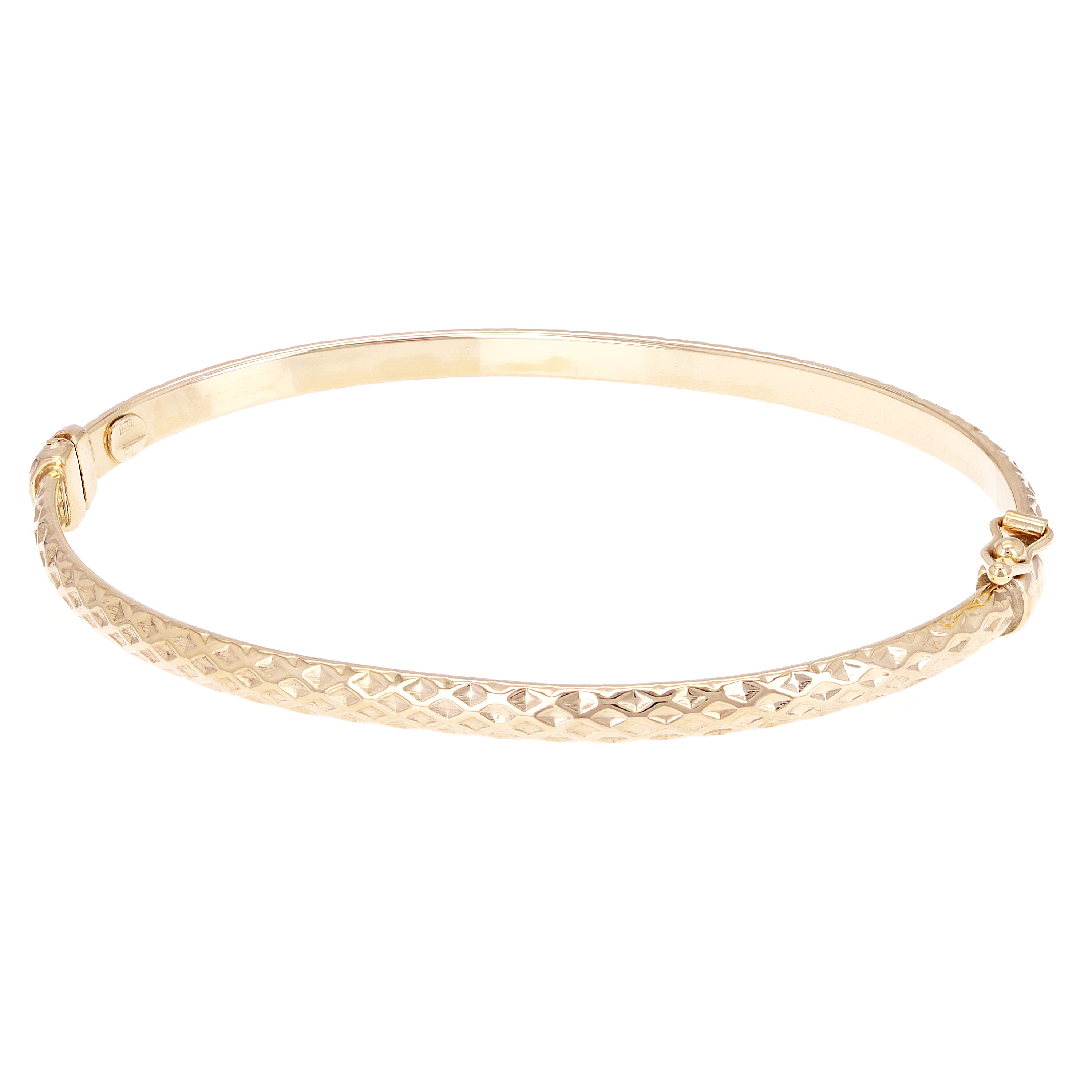 Italian 14kt Yellow Gold Hollow Faceted Bangle Bracelet 7" 3.65mm 3.8 grams