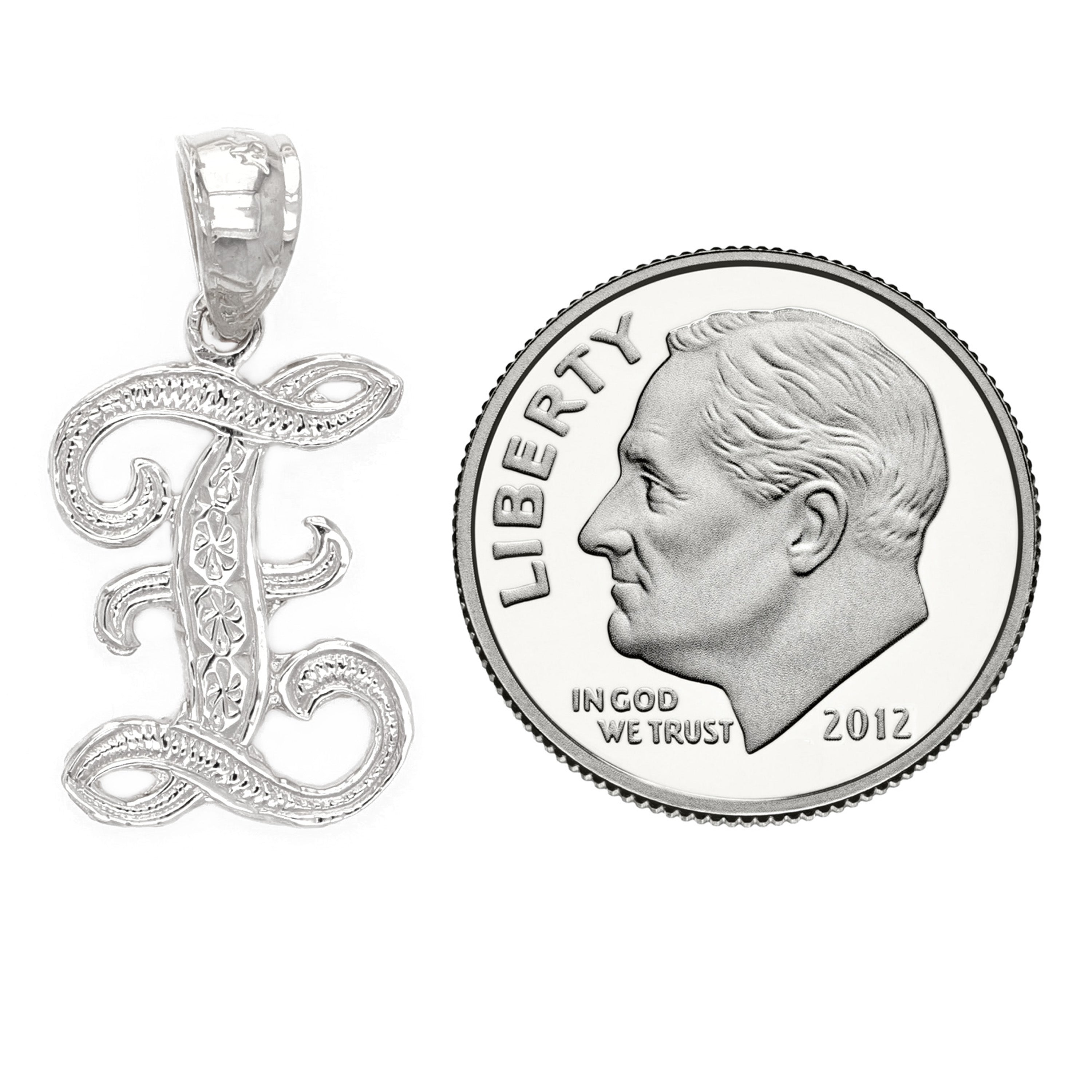 14k White Gold Initial Letter Z Alphabet Charm Pendant - Letter Z,White