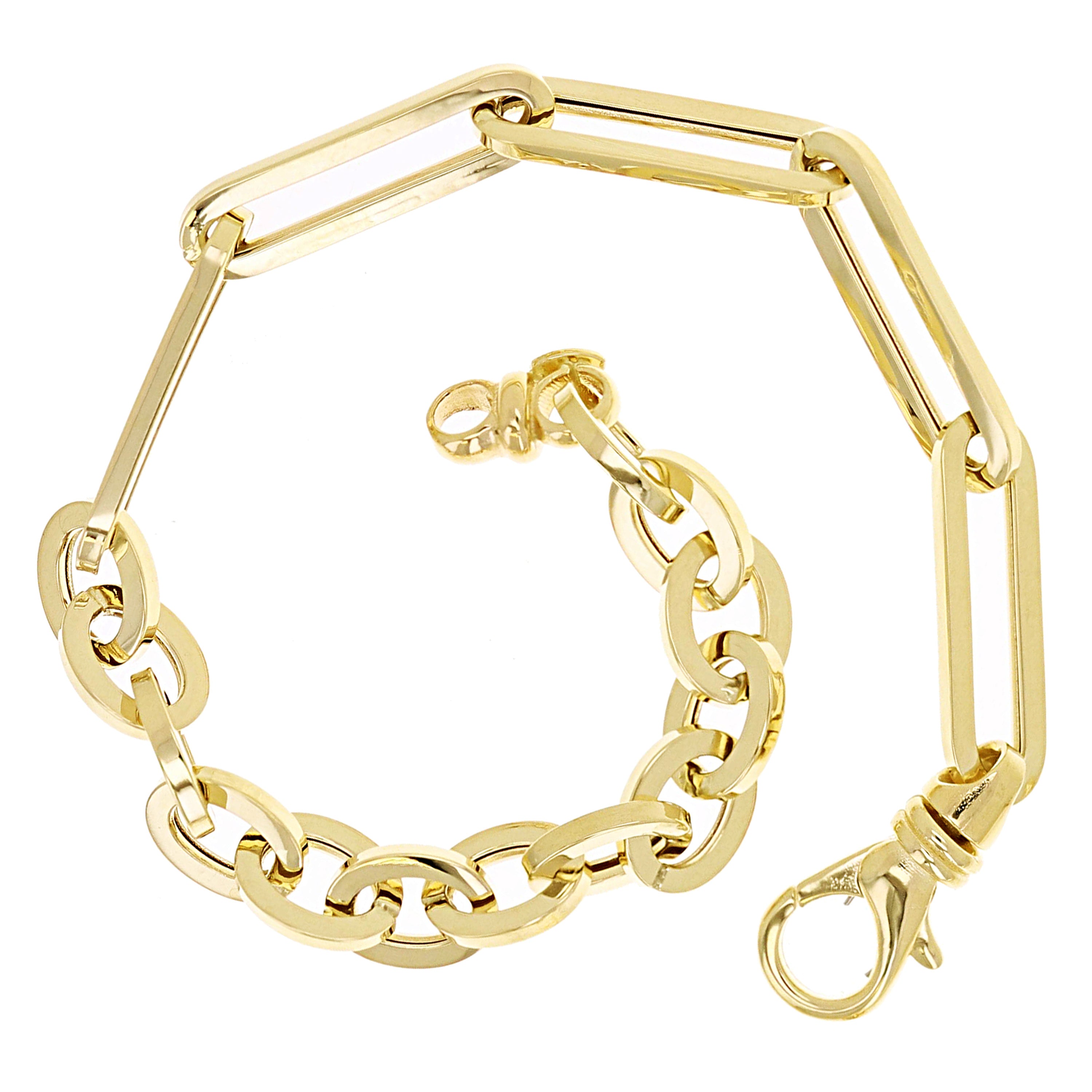 Italian 14k Yellow Gold Oval & Paper Clip Link Chain Bracelet 7.75" 7.2 grams