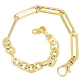 Italian 14k Yellow Gold Oval & Paper Clip Link Chain Bracelet 7.75" 7.2 grams