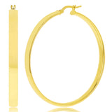 Italian 14k Yellow Gold Rounded Flat Tube Small Hollow Hoop Earrings 1.8" 3.9 grams - Yellow 3.9 grams