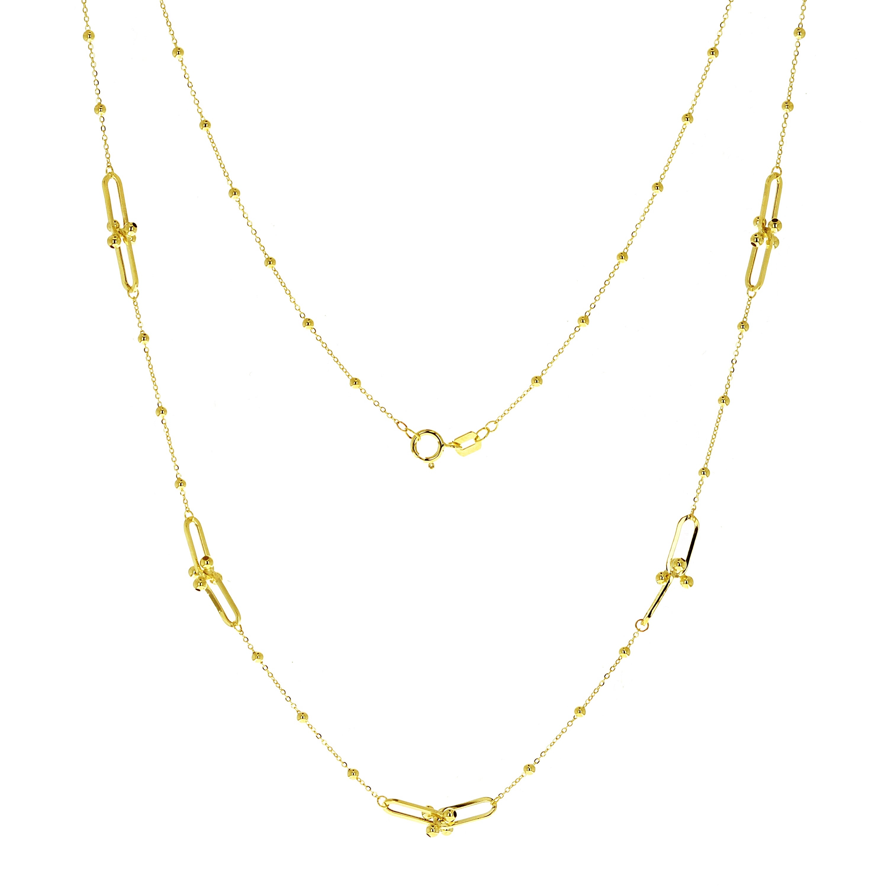 Italian 14k Yellow Gold Ball Beads & U Link Necklace 16" 2.5 grams