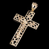 14k Yellow Gold Filigree Diamond Cut Jesus Cross Crucifix Pendant 2.4" 5.9 grams