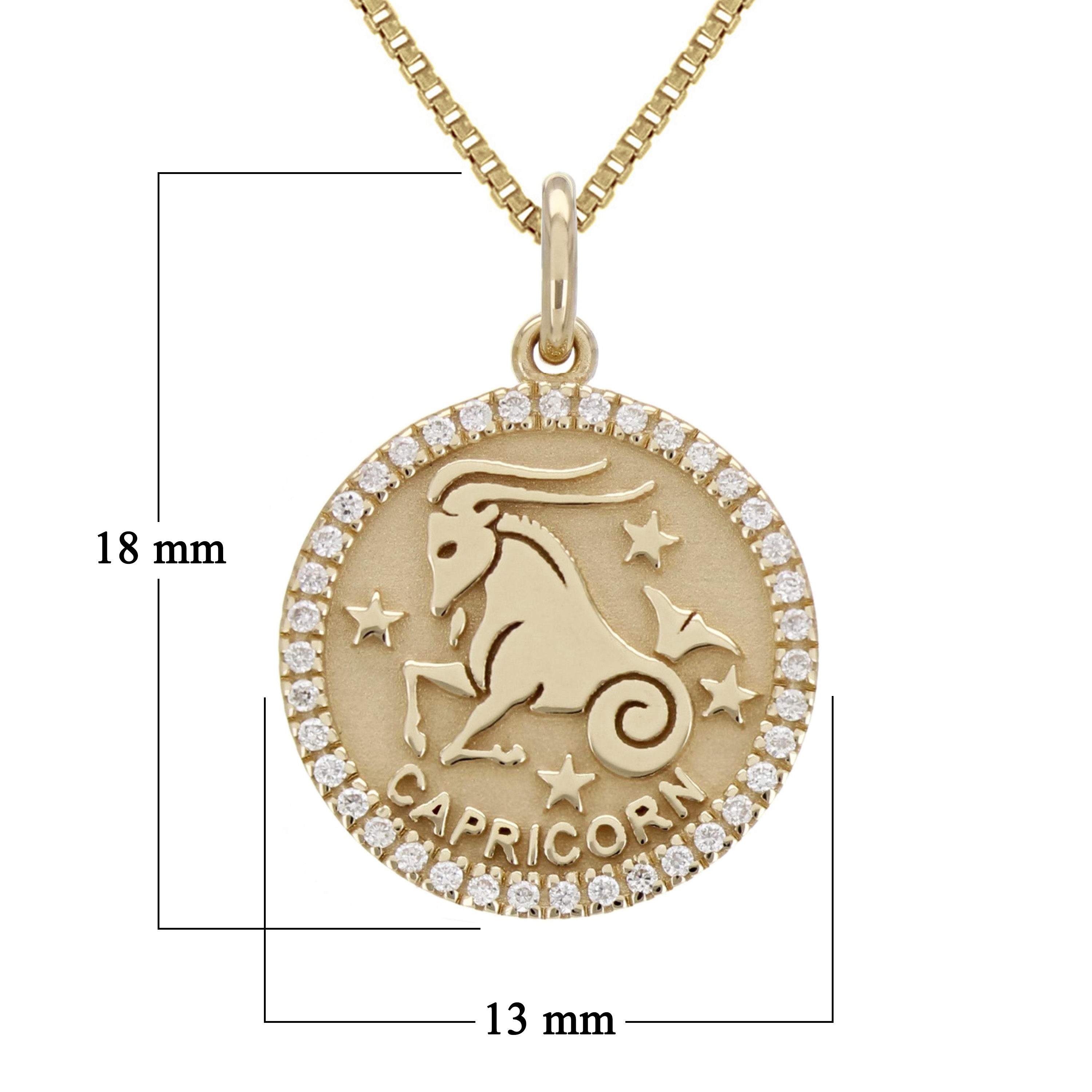 14k Yellow Gold Diamond Zodiac Sign Capricorn Pendant Necklace 18" - Capricorn,Yellow