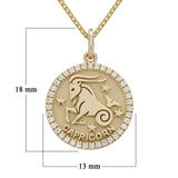 14k Yellow Gold Diamond Zodiac Sign Capricorn Pendant Necklace 18" - Capricorn,Yellow