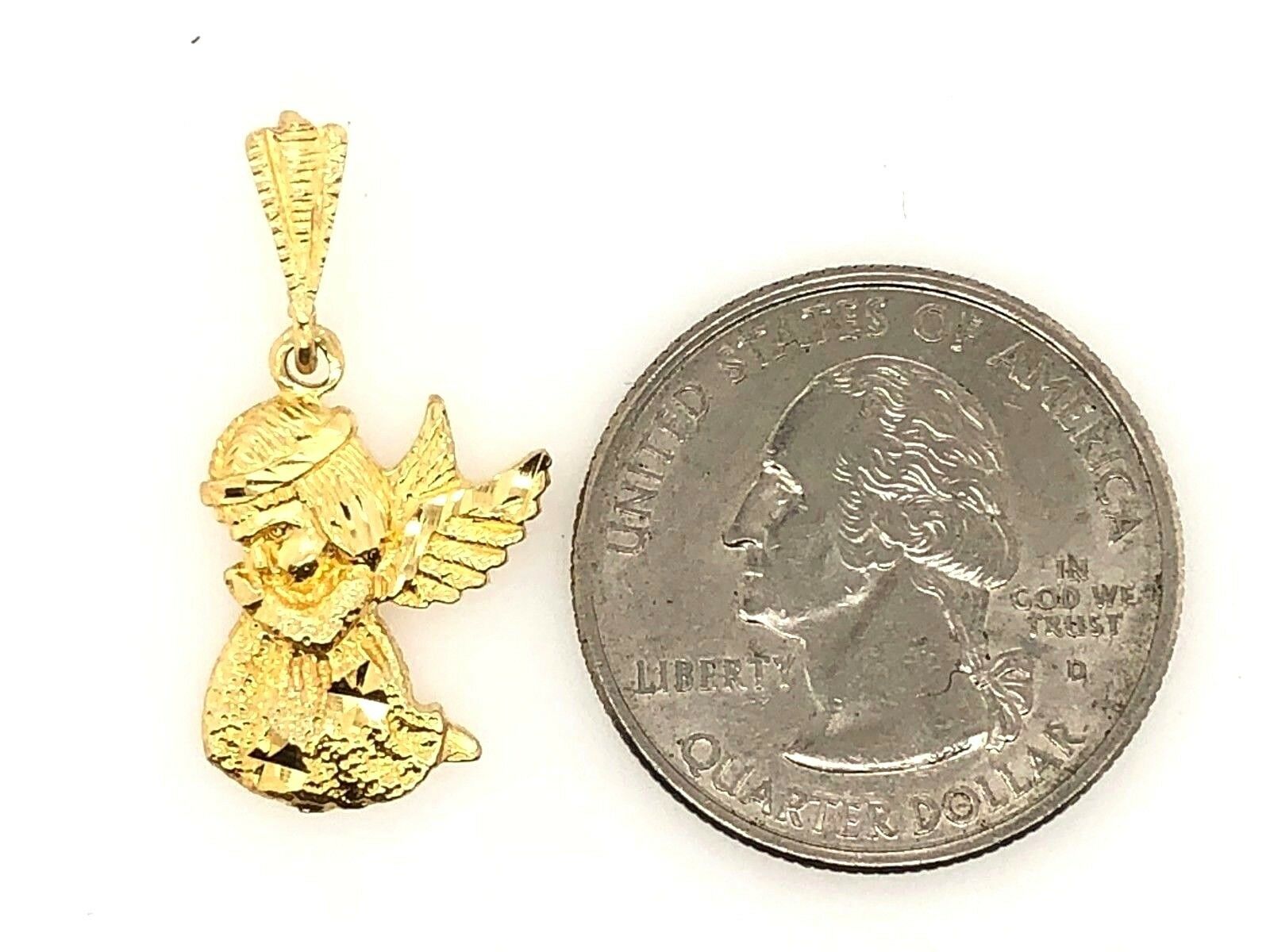 14k Yellow Gold Diamond Cut Praying Little Angel Charm Pendant 1.7 grams