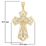 14k Yellow Gold Diamond-Cut Ornate Gothic Crucifix Cross Pendant 2.4" 6.6 grams