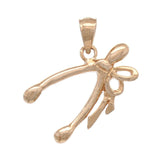 14k Rose Gold Wish Bone with Ribbon Pendant - Rose