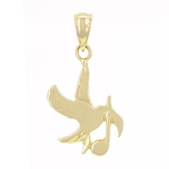 14k Yellow Gold Solid Dove Bird Musical Note Charm Pendant 1.6 grams - Yellow