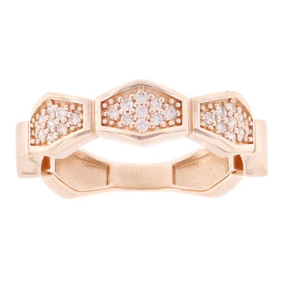 14k Rose Gold 0.17ctw Diamond Brushed & Bright Finish Polygon Band Size 7.5