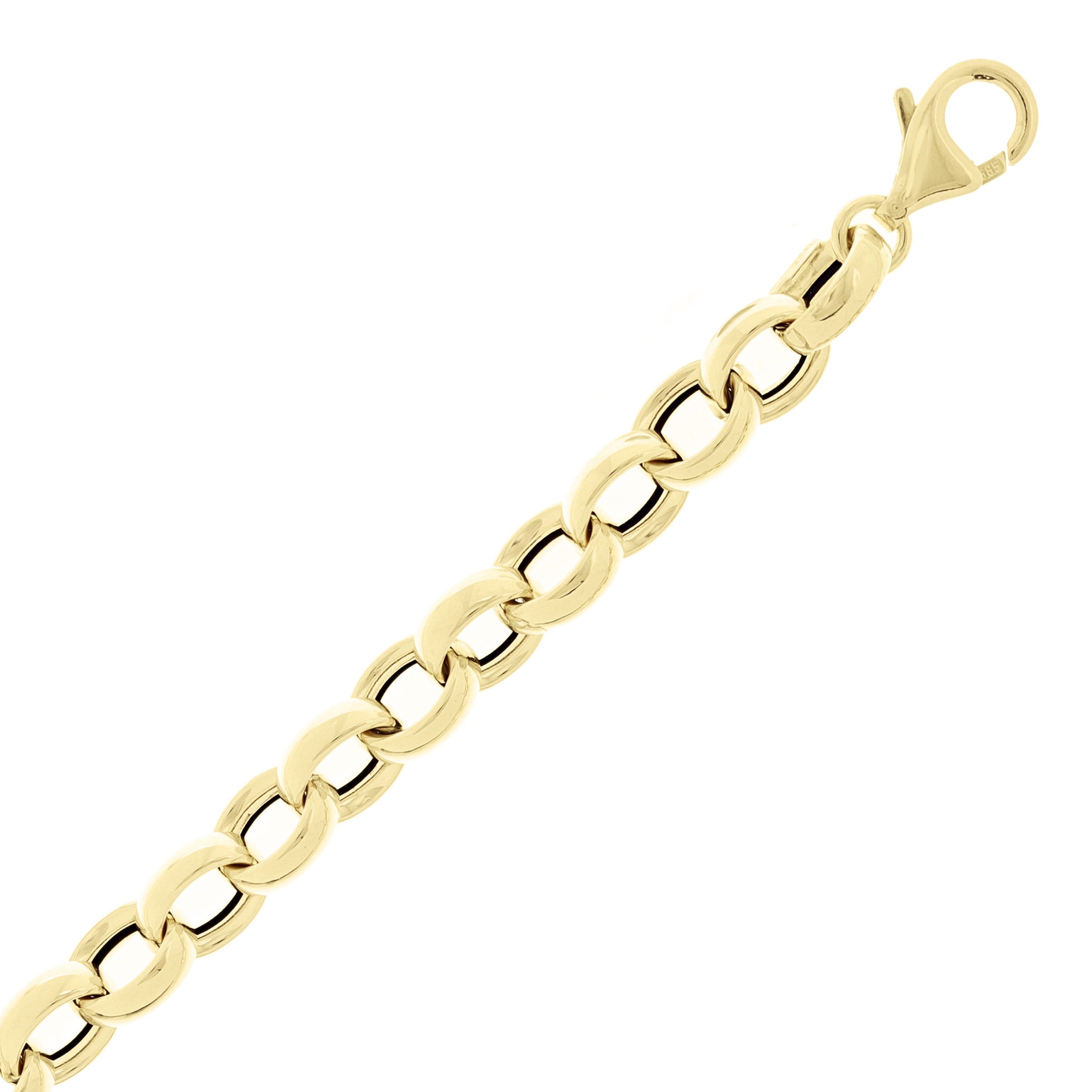 Italian 14k Yellow Gold Hollow Oval Rolo Links Bracelet 7.5" 7mm 4.5mm