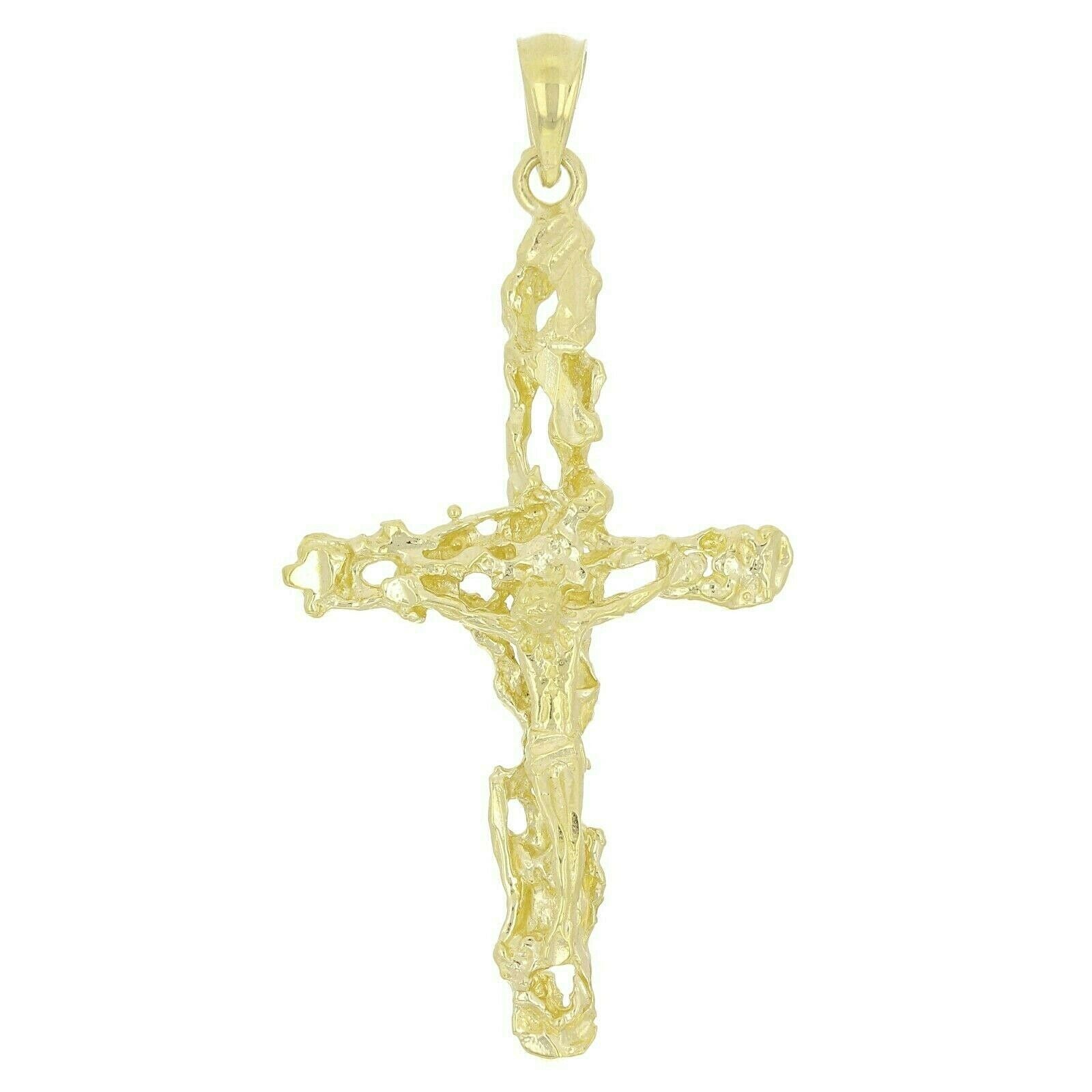 10k Yellow Gold Crucifix Nugget Cross Charm Pendant Religious 2" 4 grams