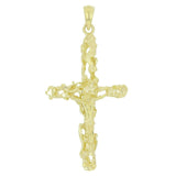10k Yellow Gold Crucifix Nugget Cross Charm Pendant Religious 2" 4 grams