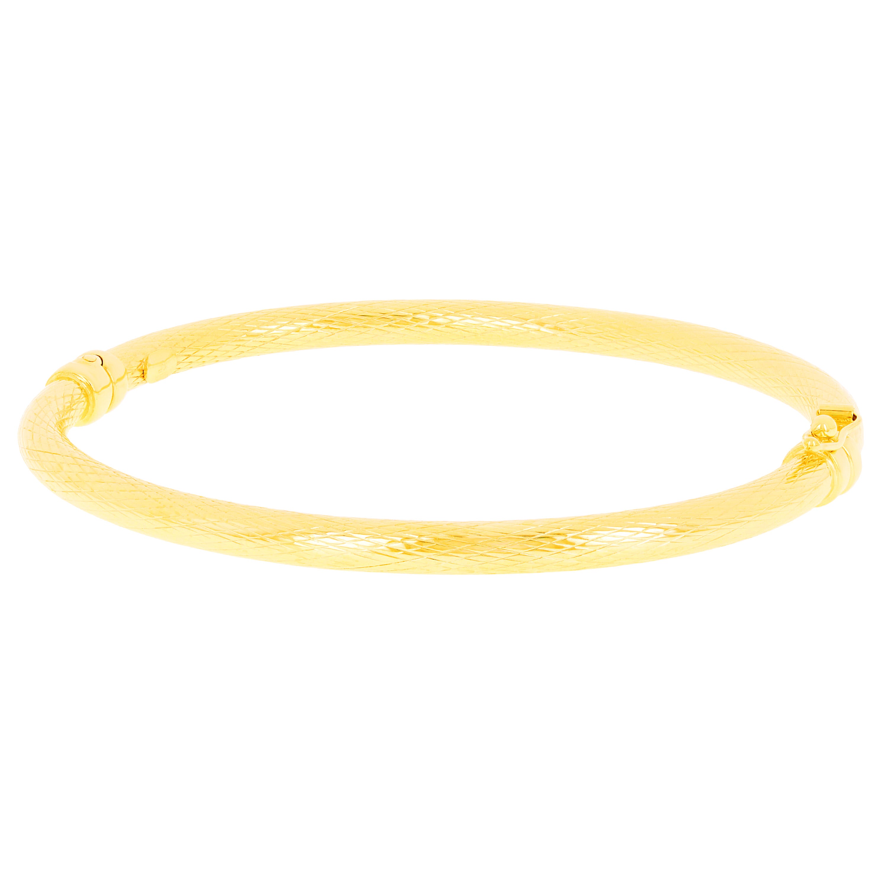 Italian 14k Yellow Gold Hollow Prizm Diamond Cut Bangle Bracelet 7" 4mm 5.1grams