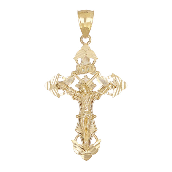 14k Yellow Gold INRI Christ Passion Cross Crucifix Charm Pendant 1.8