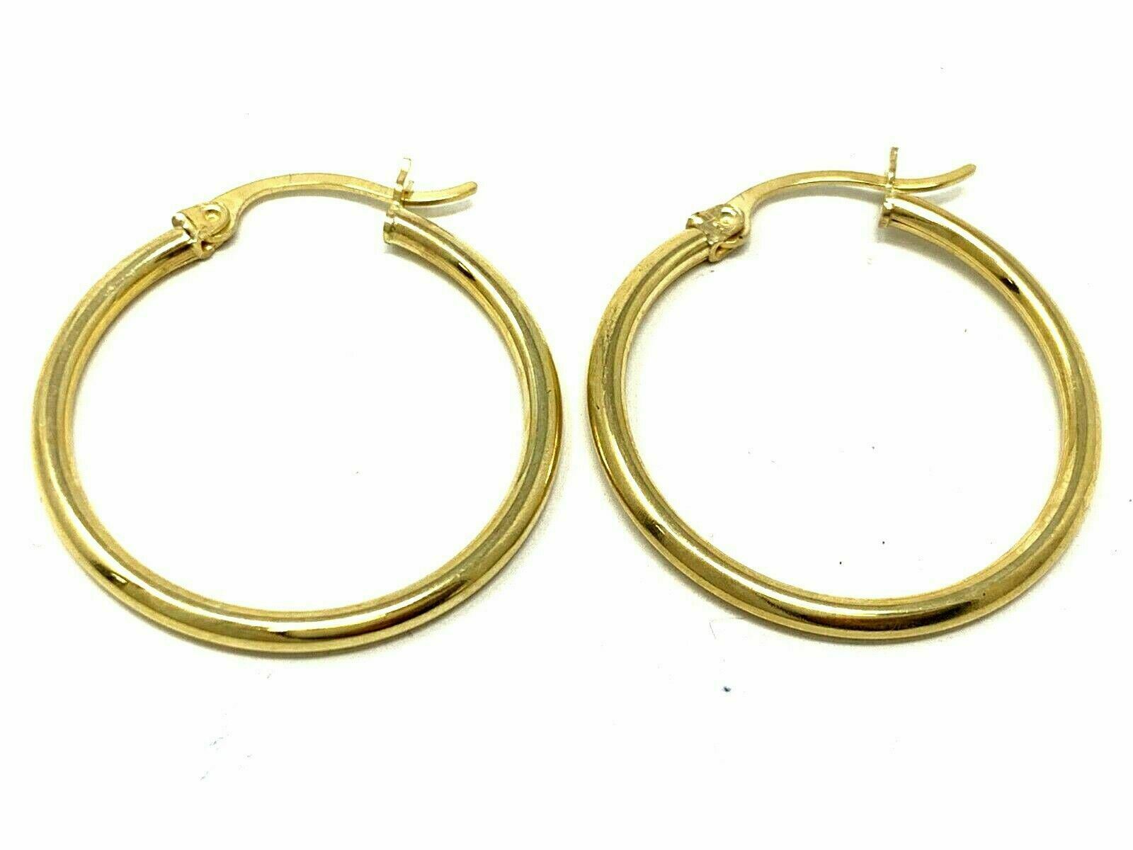 14k Yellow Gold Hollow Round Hoop Loop Earrings 1.15" 2mm 2 grams