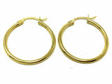 14k Yellow Gold Hollow Round Hoop Loop Earrings 1.15" 2mm 2 grams