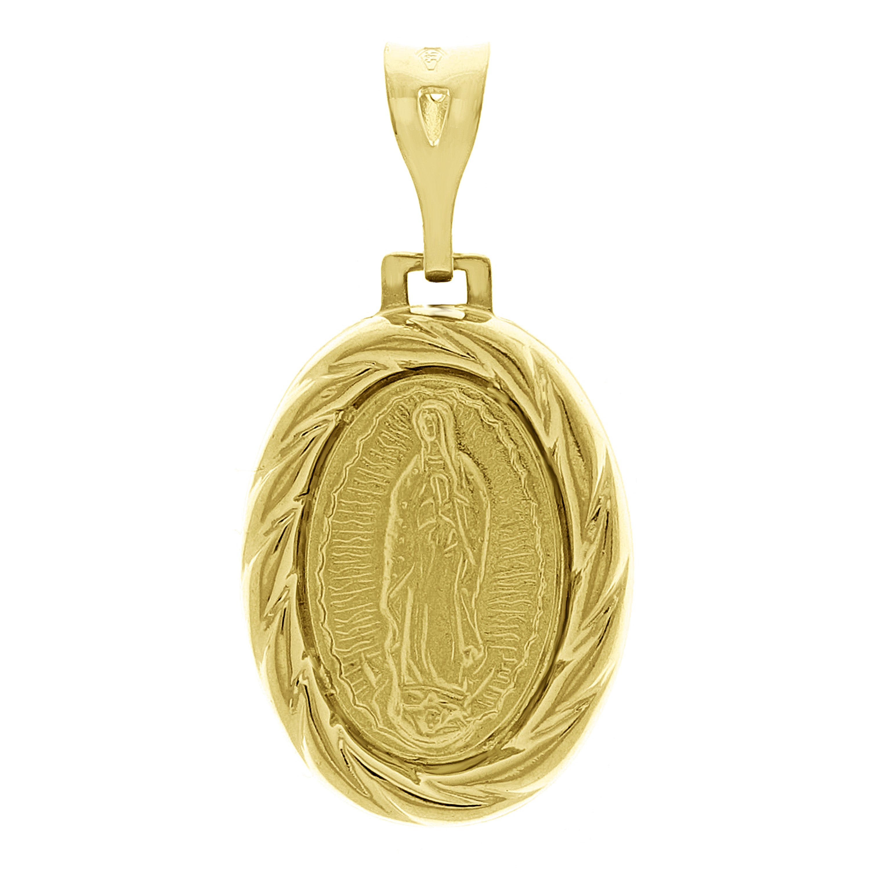 Italian 14k Yellow Gold Our Lady of Guadalupe Medal Charm Pendant 1.2" 3.5 grams