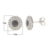 14k White Gold 0.80ctw Black & White Diamond Floral Cluster Stud Earrings - Black and White