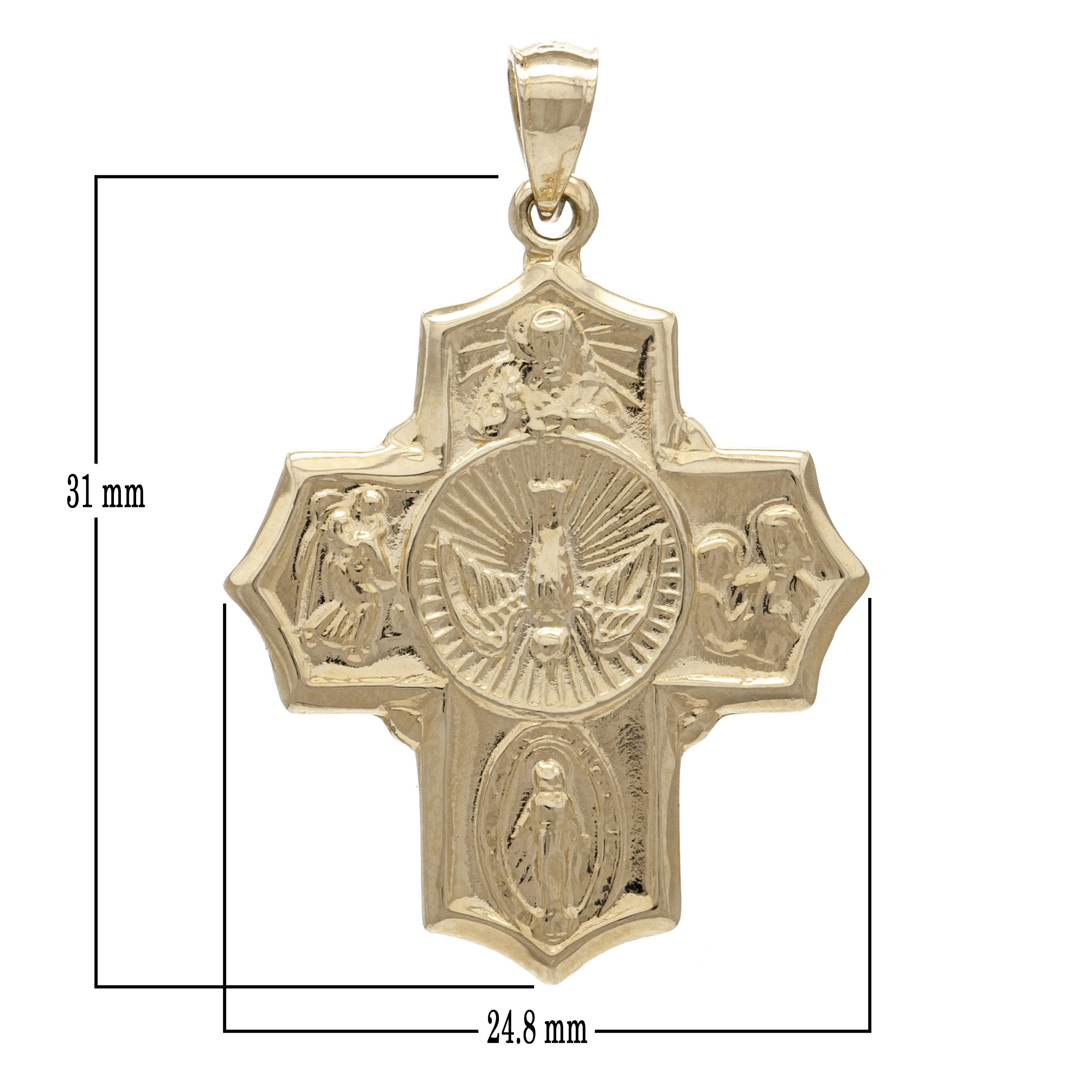 14k Yellow Gold Holy Spirit Scapular Four Way Cross Charm Pendant 1.4" 5.6 grams - Yellow