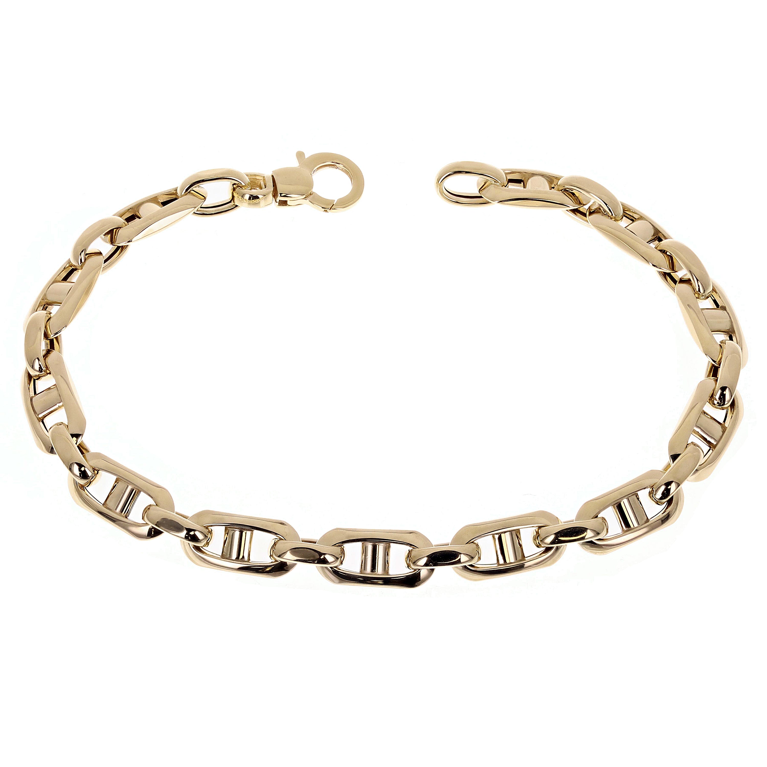 Italian 14k Yellow Gold Fancy Hollow Anchor Mariner Link Bracelet 8.5" 7mm 6.9g