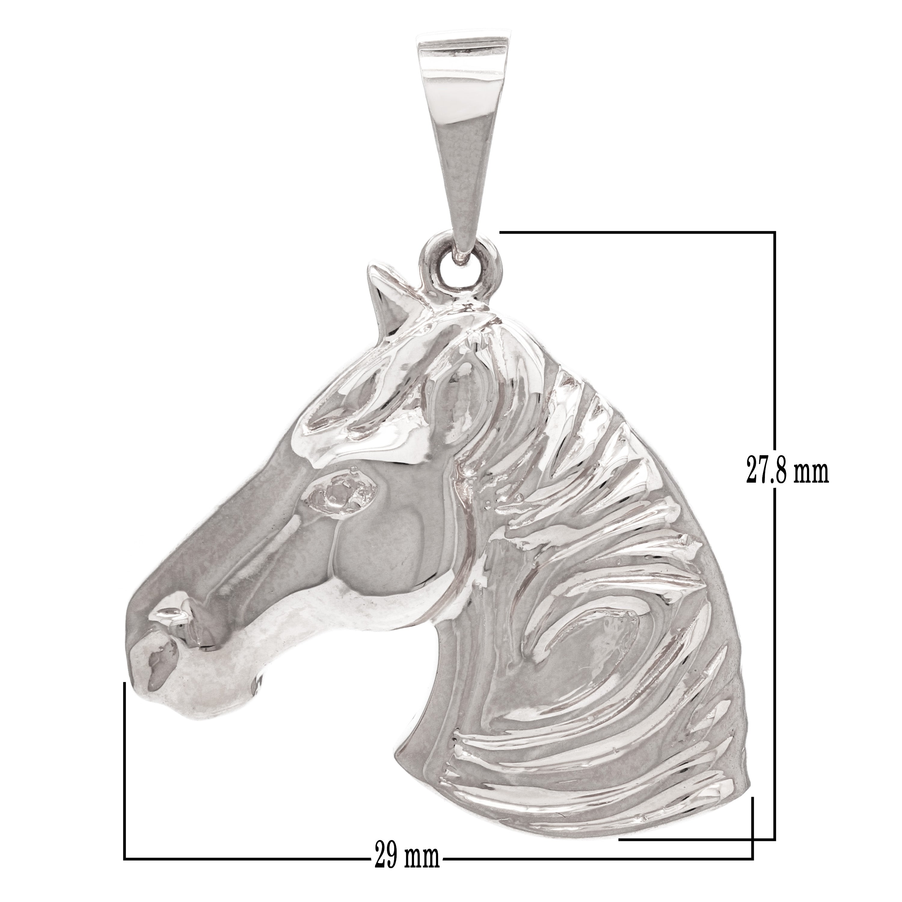 14k White Gold 3D Lucky Stallion Horse Head Charm Pendant 1.45" 8.4 grams - White