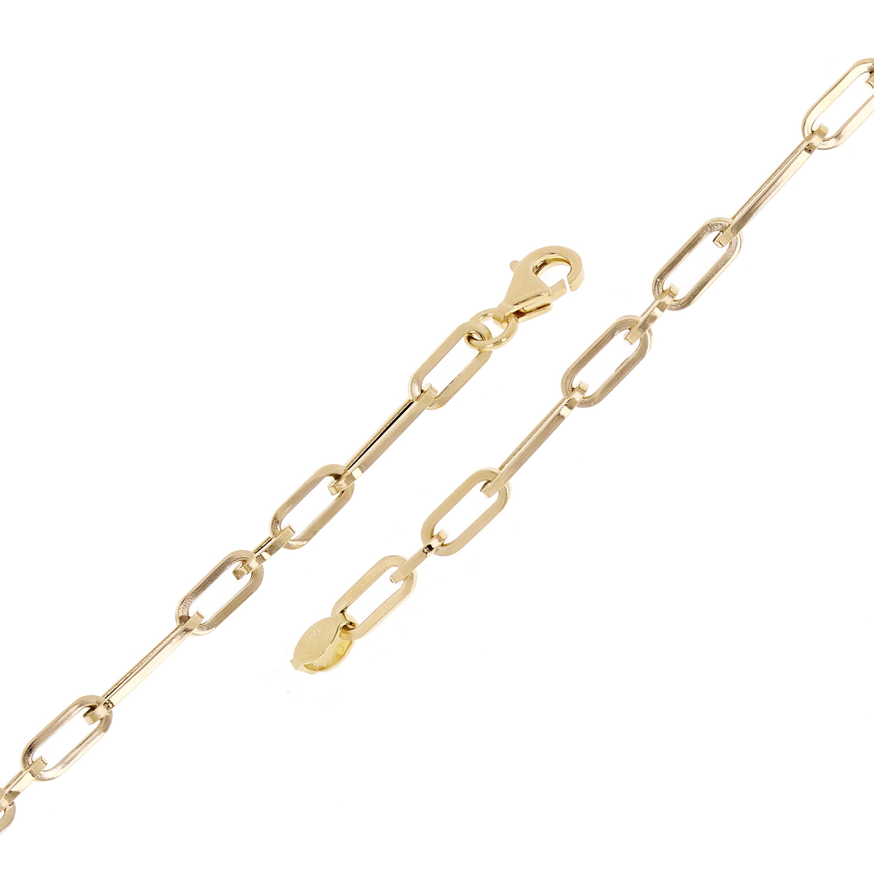 Italian 14k Yellow Gold Hollow Paper Clip Chain Bracelet 7.5" 3.3mm 1.8 grams - 7.25" 3.3mm