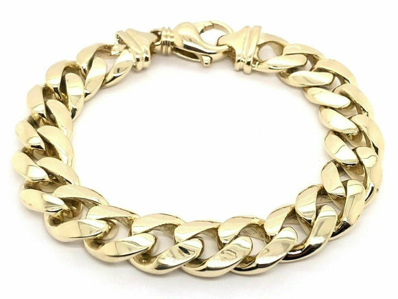 Men's 14k Yellow Gold Solid Miami Cuban Link Chain Bracelet 9