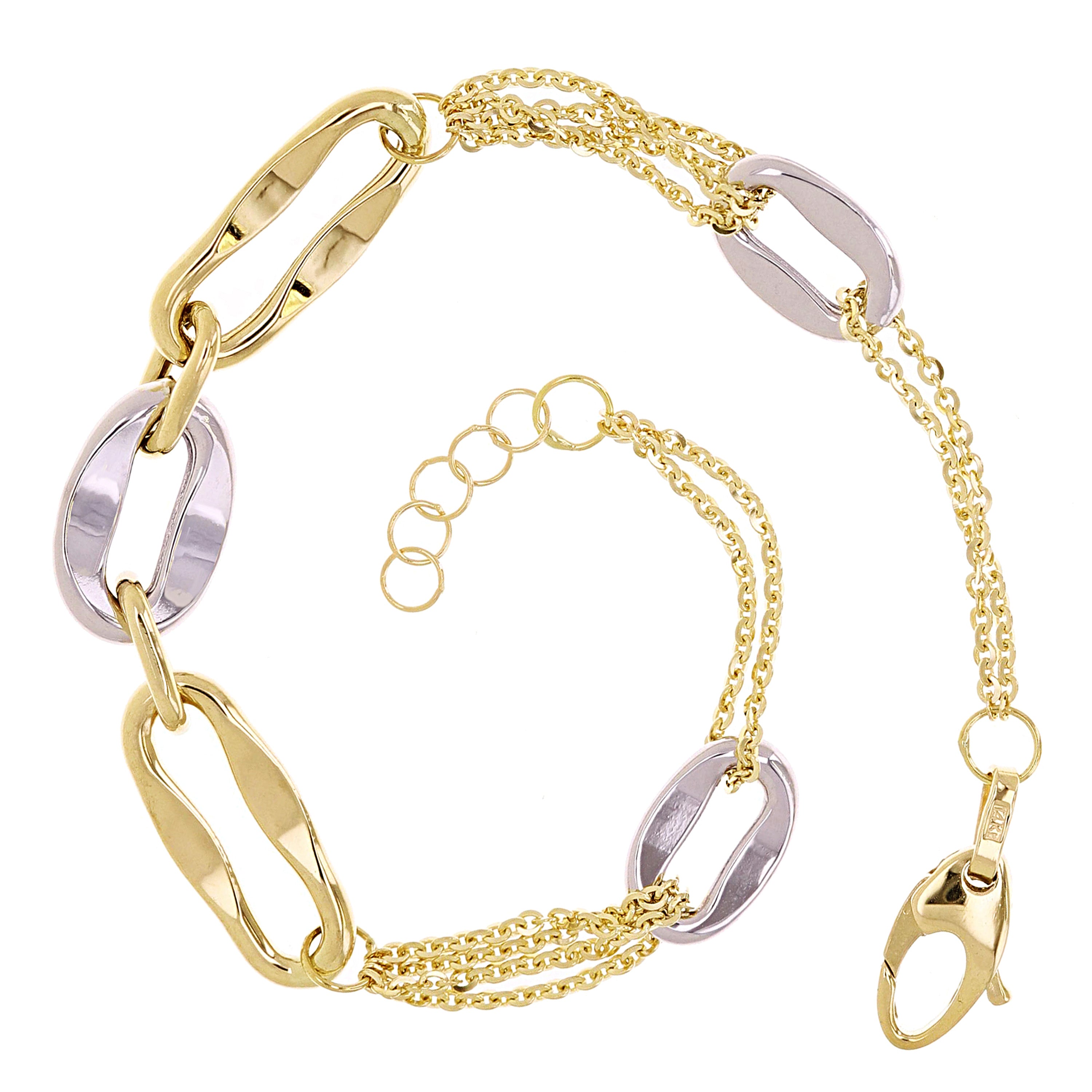 Italian 14k Two Tone Gold Oval Link Rolo Chain Bracelet 7.5" 9.6mm 4.7 grams