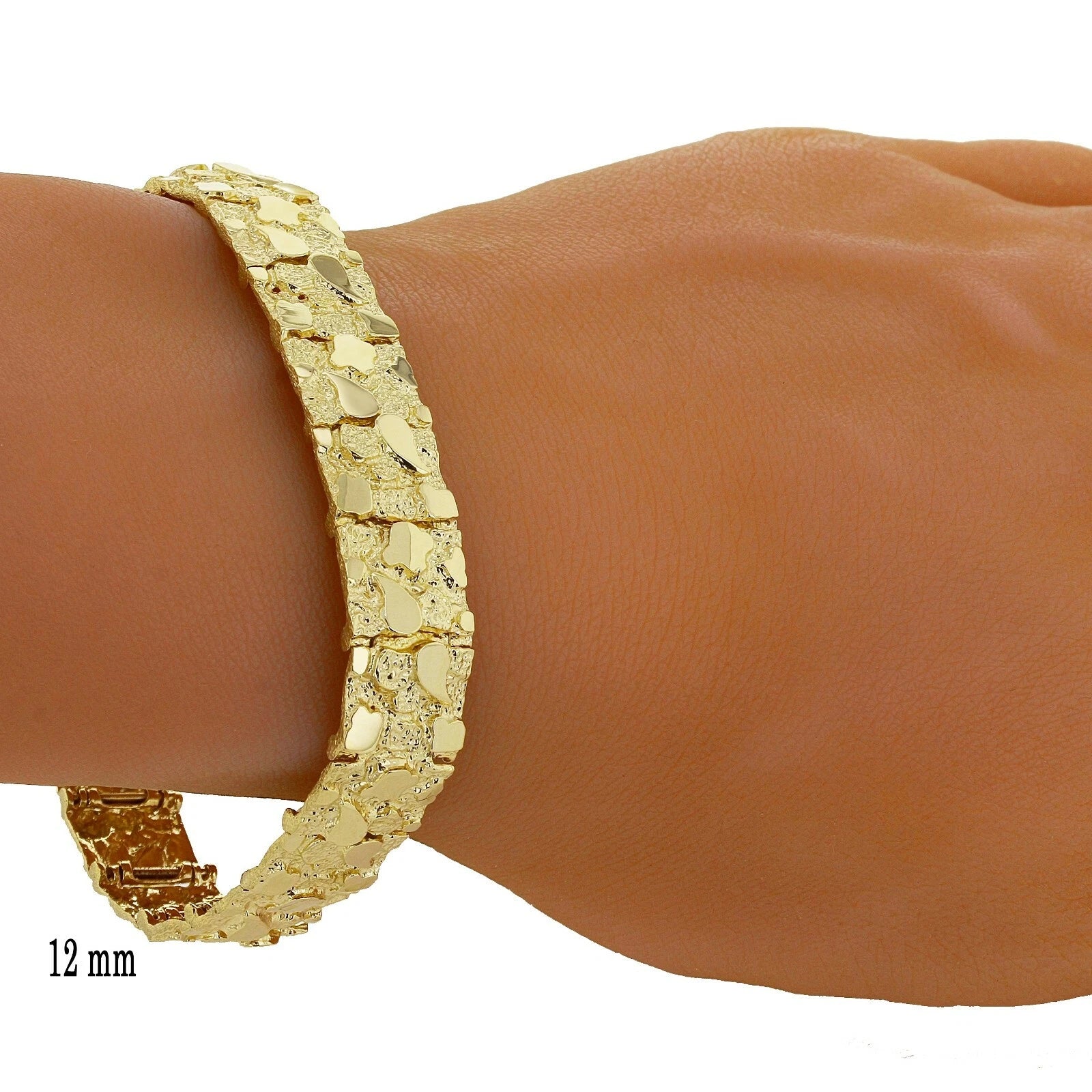14k Yellow Gold Solid Nugget Bracelet Adjustable 8"-8.5" 12mm 34.4 grams