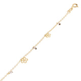 Italian 14k Two Tone Gold Flower & Ball Beads Charm Anklet/Bracelet 10" 1.9grams - Yellow and White