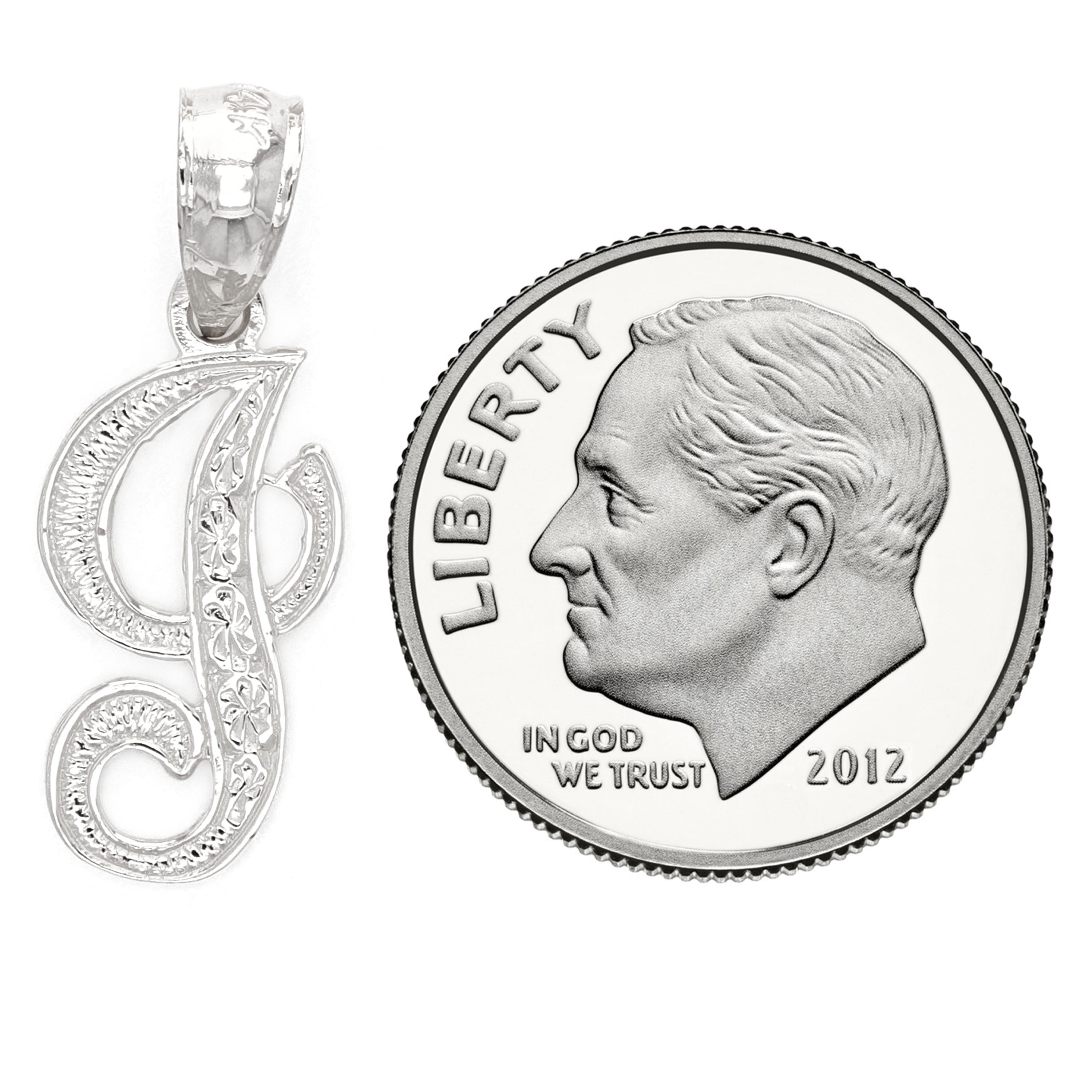 14k White Gold Initial Letter I Alphabet Charm Pendant - Letter I,White