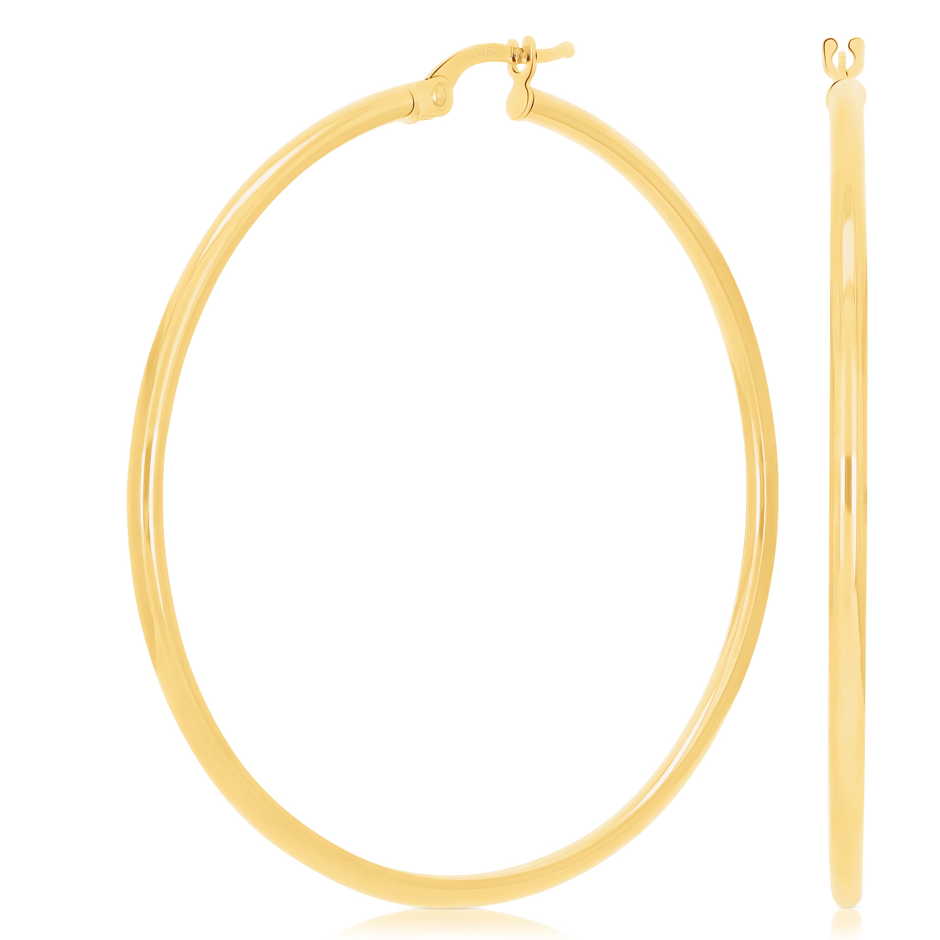 Italian 14k Yellow Gold High Polish 2mm 1.75" Diameter Round Hoop Earrings 2.6g