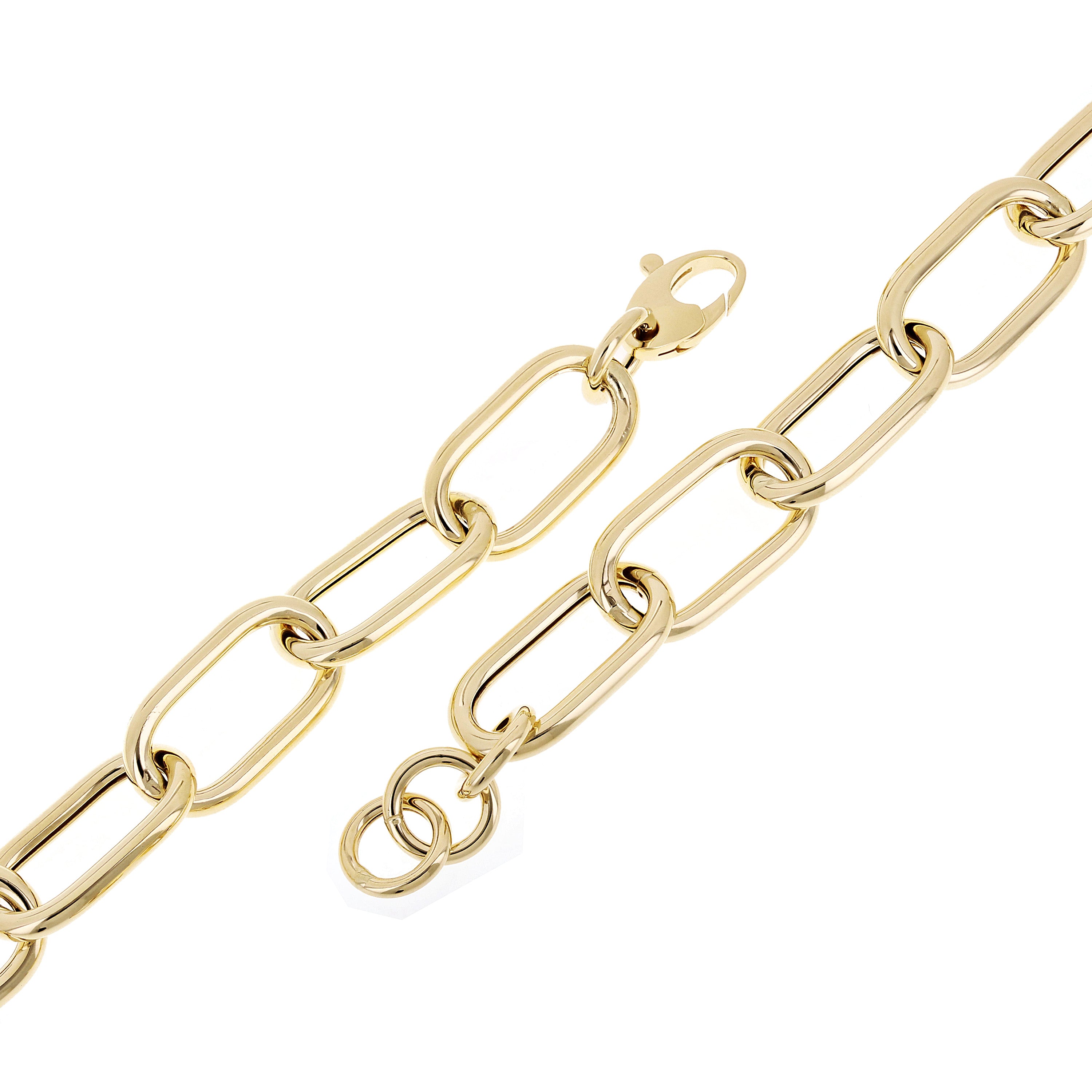 Italian 14k Yellow Gold Hollow Oval Paper Clip Link Chain Bracelet 9" 14mm 15.5g